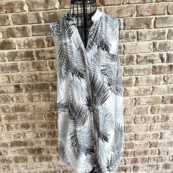 Cloth & Stone Palm Print Dress Medium Hi Low Fringed Raw Hem Front Back … - Picture 2 of 12